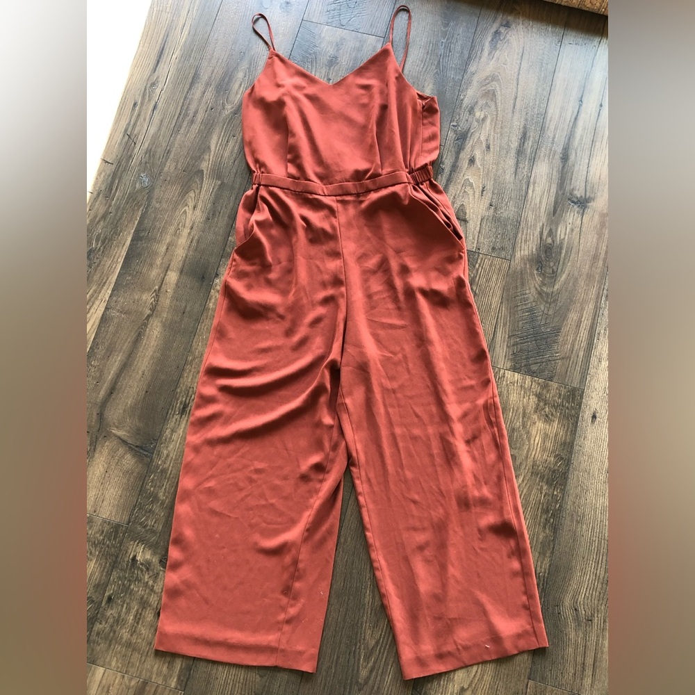 Uniqlo Rust-Red Wide Leg Sleeveless Jumpsuit